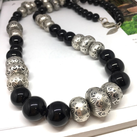 Coldwater creek  black silver ball long necklace - Picture 8 of 9